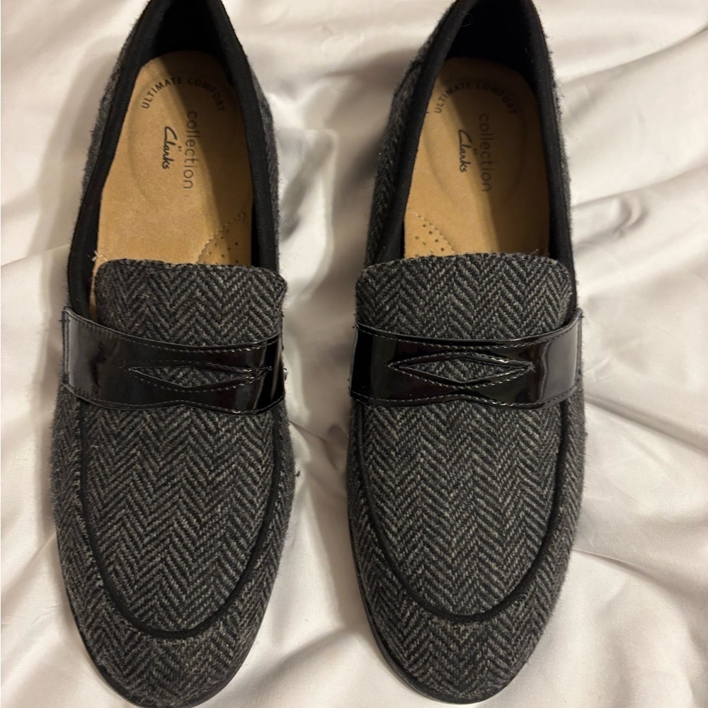 Clarks Tweed Penny Loafers Women’s Size 8 Classic Work Shoes - Picture 4 of 7